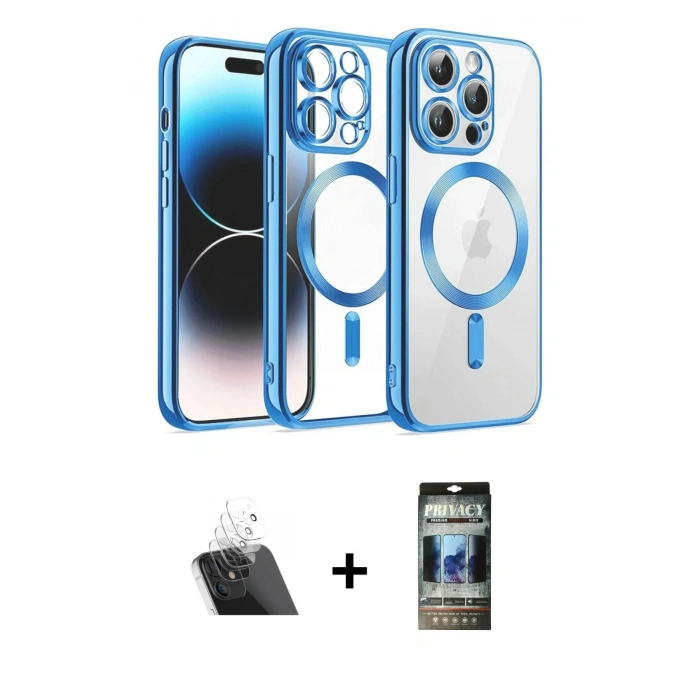 MARSİLYAN™- iPhone 12 Pro Kılıf Nova Işık Özel Seri - Siyah 34D Hayalet Izgaralı Cam + Şeffaf Kamera Lens Koruma Cam