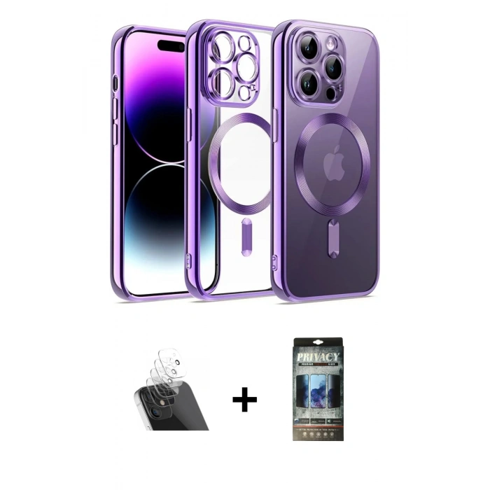 MARSİLYAN™- iPhone 12 Pro Kılıf Nova Işık Özel Seri - Siyah 34D Hayalet Izgaralı Cam + Şeffaf Kamera Lens Koruma Cam