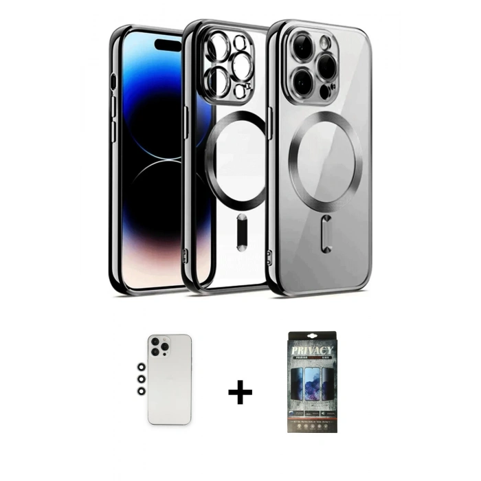MARSİLYAN™- iPhone 12 Pro Kılıf Nova Işık Özel Seri - Siyah 34D Hayalet Izgaralı Cam + Shine Kamera Lens - GS