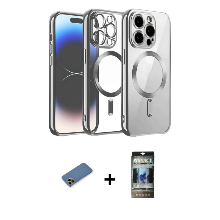 MARSİLYAN™- iPhone 12 Pro Kılıf Nova Işık Özel Seri - Siyah 34D Hayalet Izgaralı Cam + Shine Kamera Lens Koruma Cam - GD