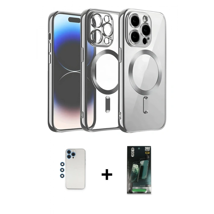 MARSİLYAN™- iPhone 12 Pro Kılıf Nova Işık Özel Seri - Siyah 360 Mat Full Body Arka Koruyucu + Mavi Shine Kamera Lens