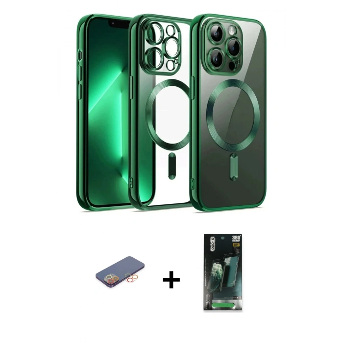 MARSİLYAN™- iPhone 12 Pro Kılıf Nova Işık Özel Seri - Siyah 360 Mat Full Body Arka Koruyucu + Renkli Kamera Lens Koruma Cam - TU