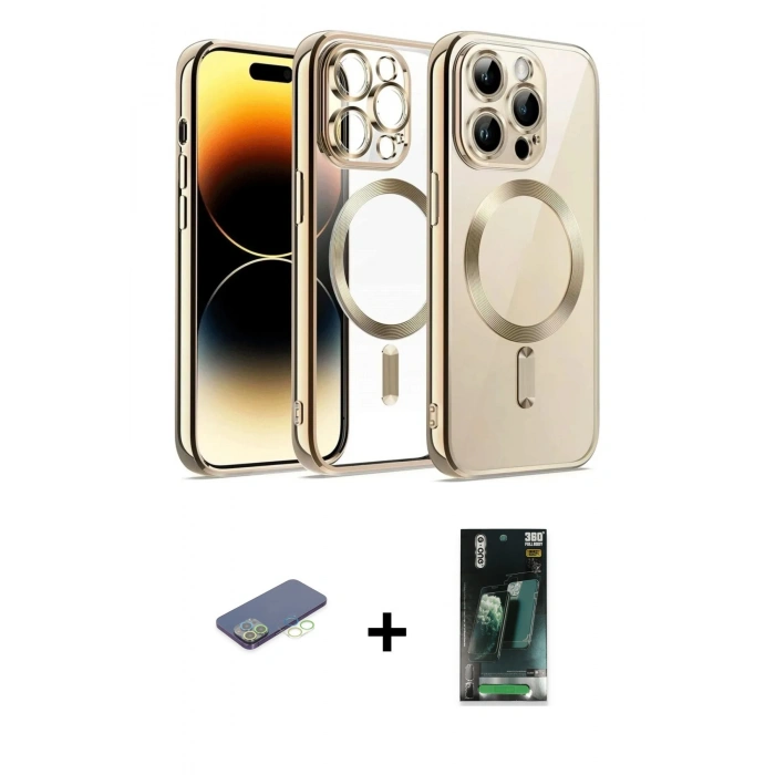 MARSİLYAN™- iPhone 12 Pro Kılıf Nova Işık Özel Seri - Siyah 360 Mat Full Body Arka Koruyucu + Renkli Kamera Lens Koruma Cam - YL
