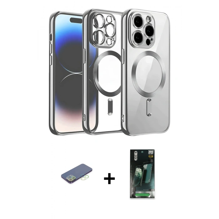 MARSİLYAN™- iPhone 12 Pro Kılıf Nova Işık Özel Seri - Siyah 360 Mat Full Body Arka Koruyucu + Renkli Kamera Lens Koruma Cam - YL