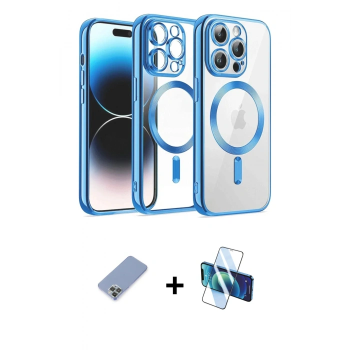 MARSİLYAN™- iPhone 12 Pro Kılıf Nova Işık Özel Seri - Siyah 3D Antistatik Cam Ekran Koruyucu + Metal Kamera Lens Koruma Cam - KUYL