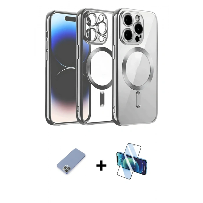 MARSİLYAN™- iPhone 12 Pro Kılıf Nova Işık Özel Seri - Siyah 3D Antistatik Cam Ekran Koruyucu + Metal Kamera Lens Koruma Cam - KUYL