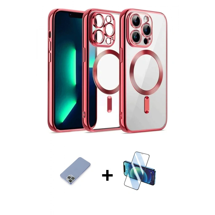 MARSİLYAN™- iPhone 12 Pro Kılıf Nova Işık Özel Seri - Siyah 3D Antistatik Cam Ekran Koruyucu + Metal Kamera Lens Koruma Cam - KUYL