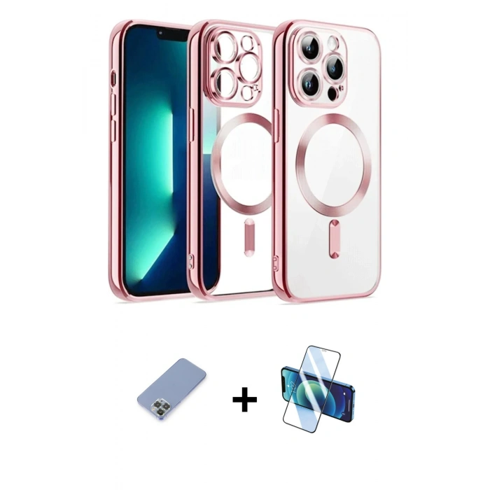 MARSİLYAN™- iPhone 12 Pro Kılıf Nova Işık Özel Seri - Siyah 3D Antistatik Cam Ekran Koruyucu + Metal Kamera Lens Koruma Cam - KUYL