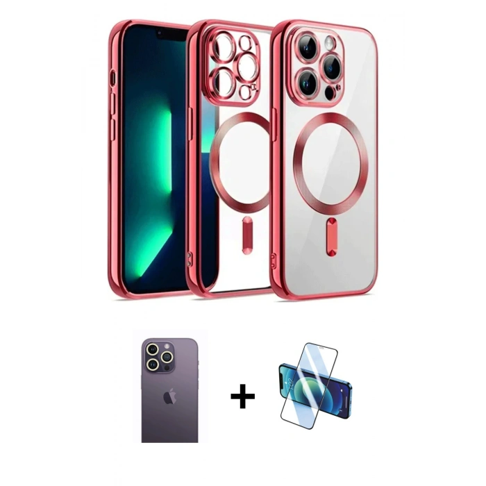 MARSİLYAN™- iPhone 12 Pro Kılıf Nova Işık Özel Seri - Siyah 3D Antistatik Cam Ekran Koruyucu + Neon Fosforlu Kamera Lens - BZ