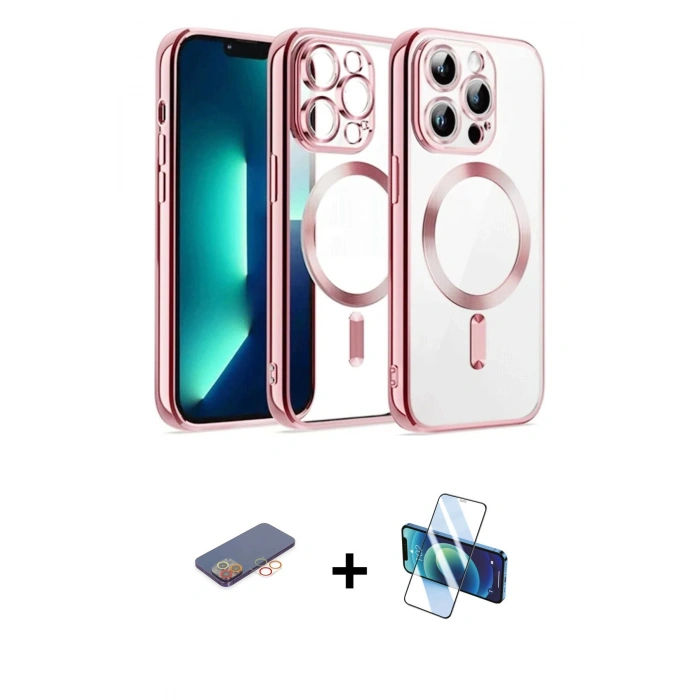 MARSİLYAN™- iPhone 12 Pro Kılıf Nova Işık Özel Seri - Siyah 3D Antistatik Cam Ekran Koruyucu + Renkli Kamera Lens Koruma Cam - TU