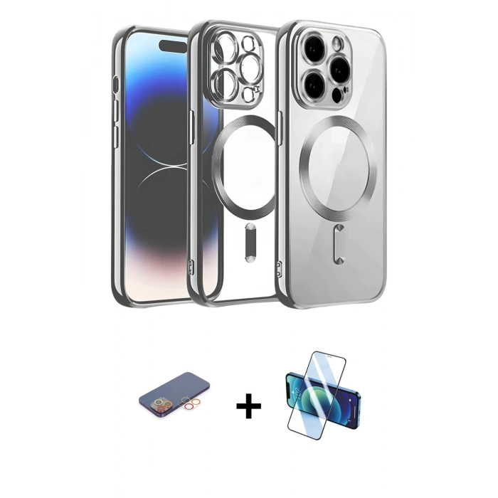 MARSİLYAN™- iPhone 12 Pro Kılıf Nova Işık Özel Seri - Siyah 3D Antistatik Cam Ekran Koruyucu + Renkli Kamera Lens Koruma Cam - TU