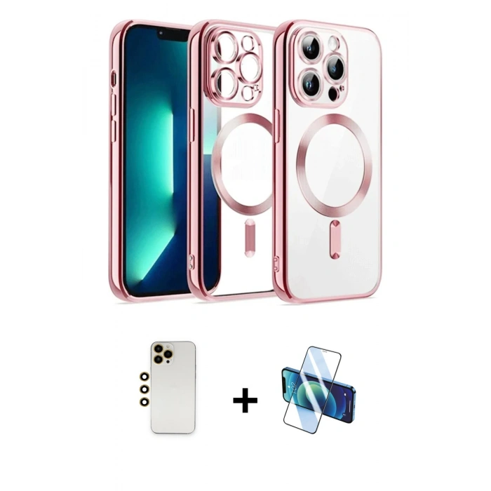 MARSİLYAN™- iPhone 12 Pro Kılıf Nova Işık Özel Seri - Siyah 3D Antistatik Cam Ekran Koruyucu + Shine Kamera Lens - GD
