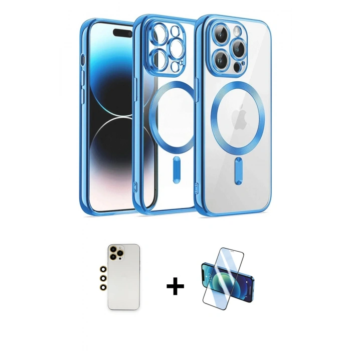 MARSİLYAN™- iPhone 12 Pro Kılıf Nova Işık Özel Seri - Siyah 3D Antistatik Cam Ekran Koruyucu + Shine Kamera Lens - GD
