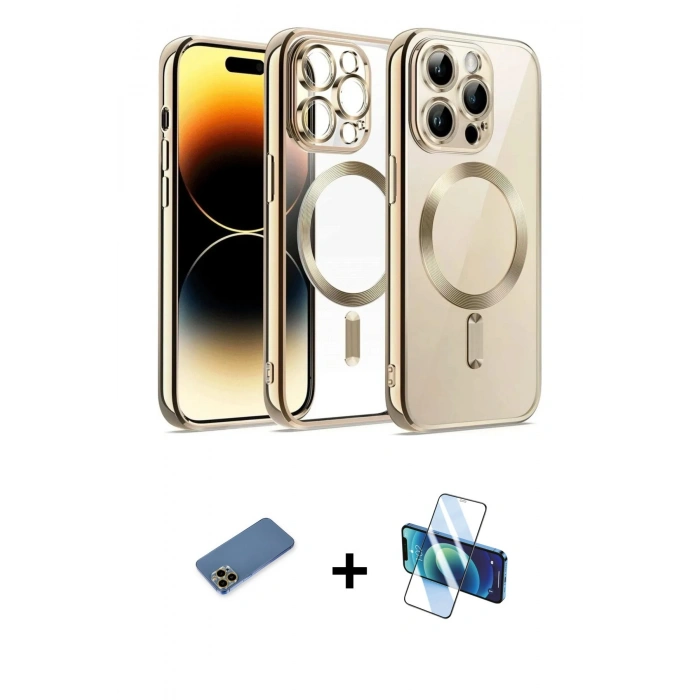 MARSİLYAN™- iPhone 12 Pro Kılıf Nova Işık Özel Seri - Siyah 3D Antistatik Cam Ekran Koruyucu + Shine Kamera Lens Koruma Cam - GD
