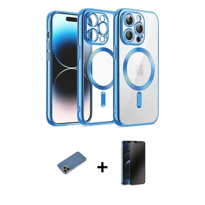 MARSİLYAN™- iPhone 12 Pro Kılıf Nova Işık Özel Seri - Siyah 3D Antistatik Hayalet Cam Ekran Koruyucu + Gold Shine Kamera Lens Koruma Cam