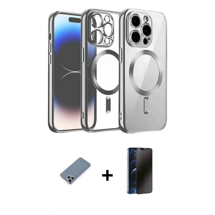 MARSİLYAN™- iPhone 12 Pro Kılıf Nova Işık Özel Seri - Siyah 3D Antistatik Hayalet Cam Ekran Koruyucu + Metal Kamera Lens Koruma Cam - GS