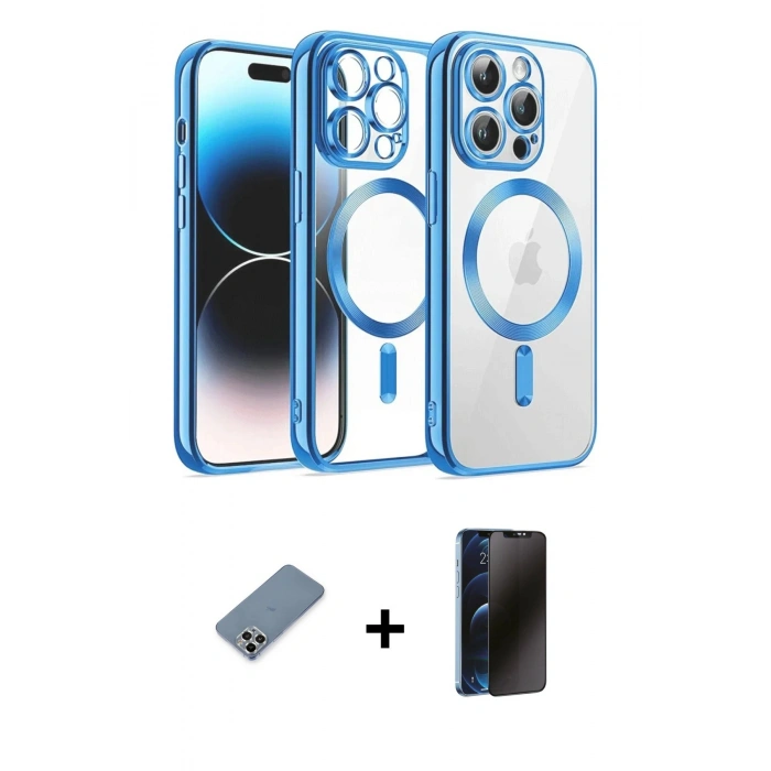 MARSİLYAN™- iPhone 12 Pro Kılıf Nova Işık Özel Seri - Siyah 3D Antistatik Hayalet Cam Ekran Koruyucu + Metal Kamera Lens Koruma Cam - GS