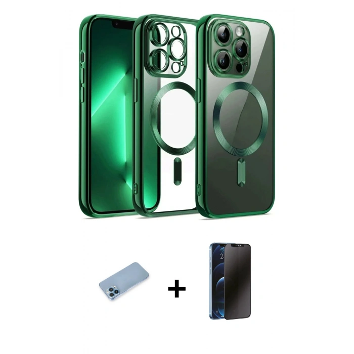 MARSİLYAN™- iPhone 12 Pro Kılıf Nova Işık Özel Seri - Siyah 3D Antistatik Hayalet Cam Ekran Koruyucu + Shine Kamera Lens Koruma Cam - MI