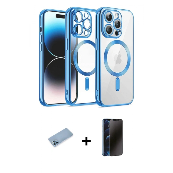MARSİLYAN™- iPhone 12 Pro Kılıf Nova Işık Özel Seri - Siyah 3D Antistatik Hayalet Cam Ekran Koruyucu + Shine Kamera Lens Koruma Cam - MI
