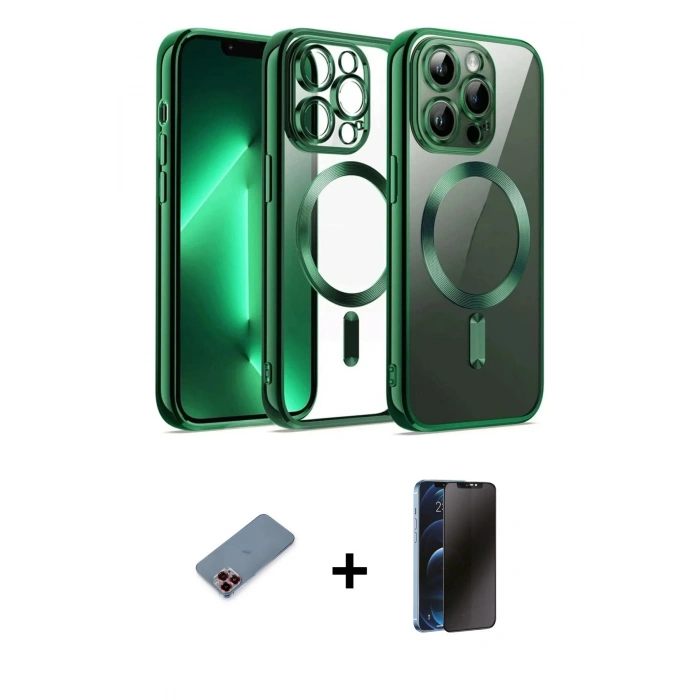 MARSİLYAN™- iPhone 12 Pro Kılıf Nova Işık Özel Seri - Siyah 3D Antistatik Hayalet Cam Ekran Koruyucu + Metal Kamera Lens Koruma Cam - KI