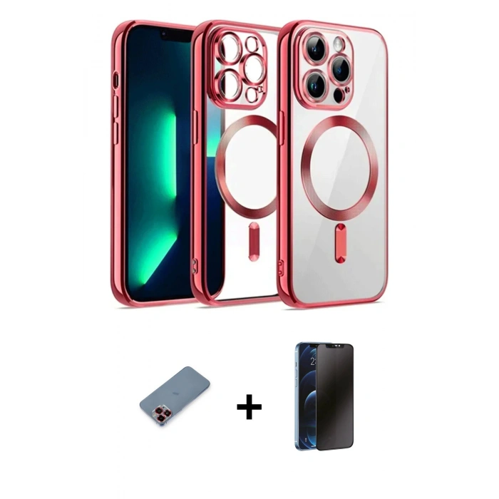 MARSİLYAN™- iPhone 12 Pro Kılıf Nova Işık Özel Seri - Siyah 3D Antistatik Hayalet Cam Ekran Koruyucu + Metal Kamera Lens Koruma Cam - KI