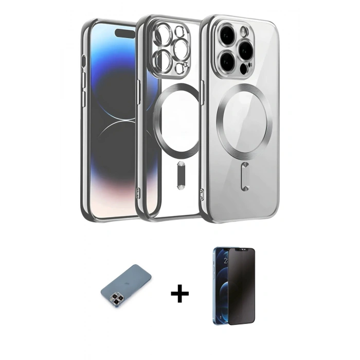 MARSİLYAN™- iPhone 12 Pro Kılıf Nova Işık Özel Seri - Siyah 3D Antistatik Hayalet Cam Ekran Koruyucu + Metal Kamera Lens Koruma Cam - MR