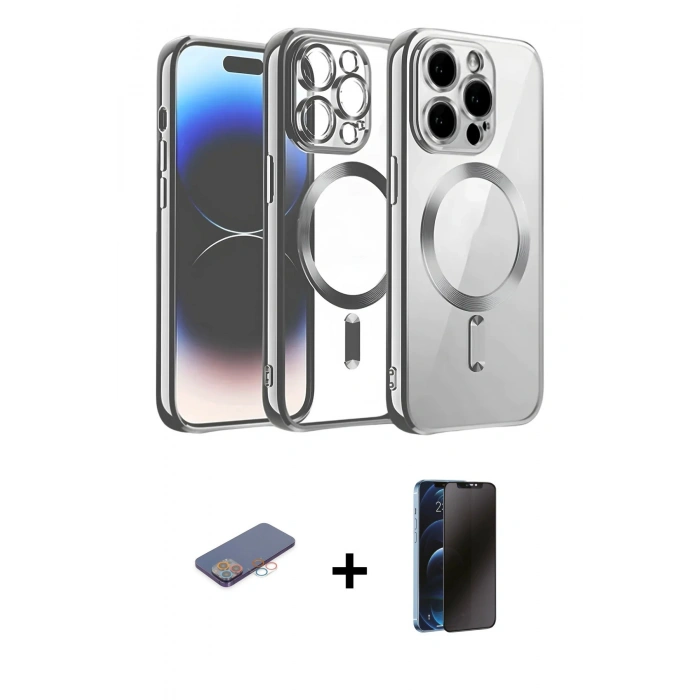 MARSİLYAN™- iPhone 12 Pro Kılıf Nova Işık Özel Seri - Siyah 3D Antistatik Hayalet Cam Ekran Koruyucu + Renkli Kamera Lens Koruma Cam - PE