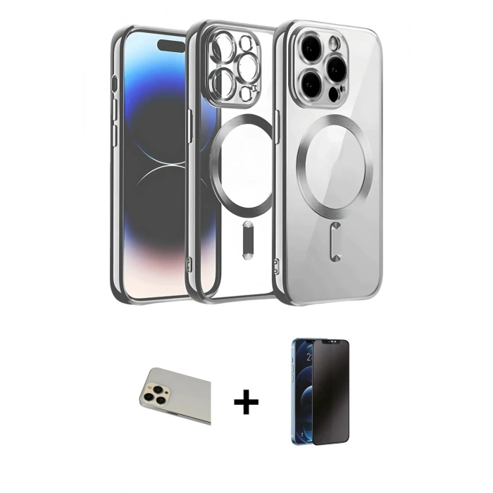 MARSİLYAN™- iPhone 12 Pro Kılıf Nova Işık Özel Seri - Siyah 3D Antistatik Hayalet Cam Ekran Koruyucu + Rainbow Kamera Lens Koruma Cam - GD