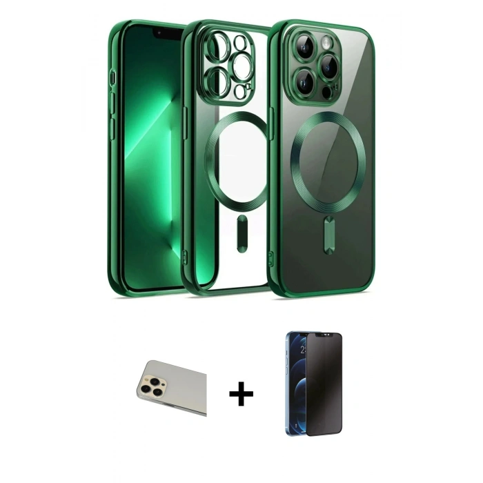 MARSİLYAN™- iPhone 12 Pro Kılıf Nova Işık Özel Seri - Siyah 3D Antistatik Hayalet Cam Ekran Koruyucu + Rainbow Kamera Lens Koruma Cam - GD