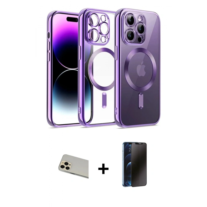 MARSİLYAN™- iPhone 12 Pro Kılıf Nova Işık Özel Seri - Siyah 3D Antistatik Hayalet Cam Ekran Koruyucu + Rainbow Kamera Lens Koruma Cam - GD