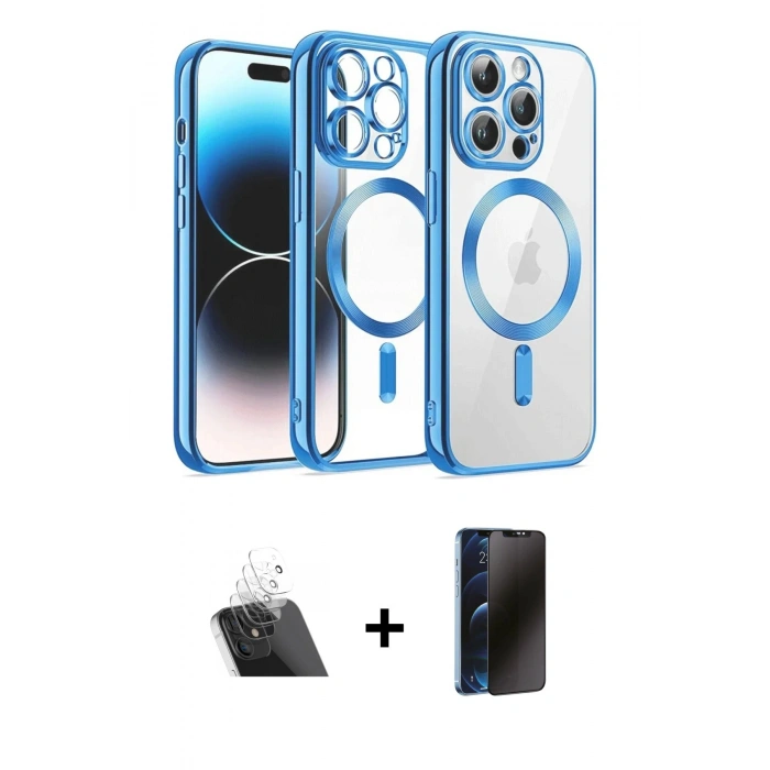 MARSİLYAN™- iPhone 12 Pro Kılıf Nova Işık Özel Seri - Siyah 3D Antistatik Hayalet Cam Ekran Koruyucu + Kamera Lens Koruma Cam - SF