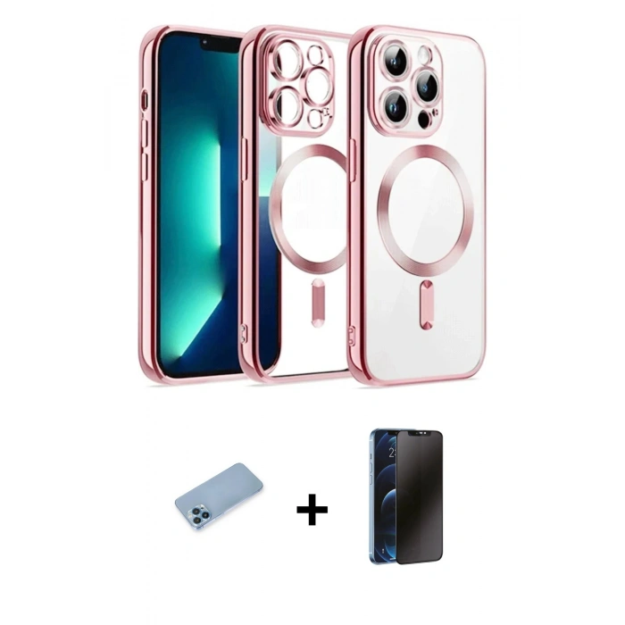 MARSİLYAN™- iPhone 12 Pro Kılıf Nova Işık Özel Seri - Siyah 3D Antistatik Hayalet Cam Ekran Koruyucu + Shine Kamera Lens Koruma Cam - MI