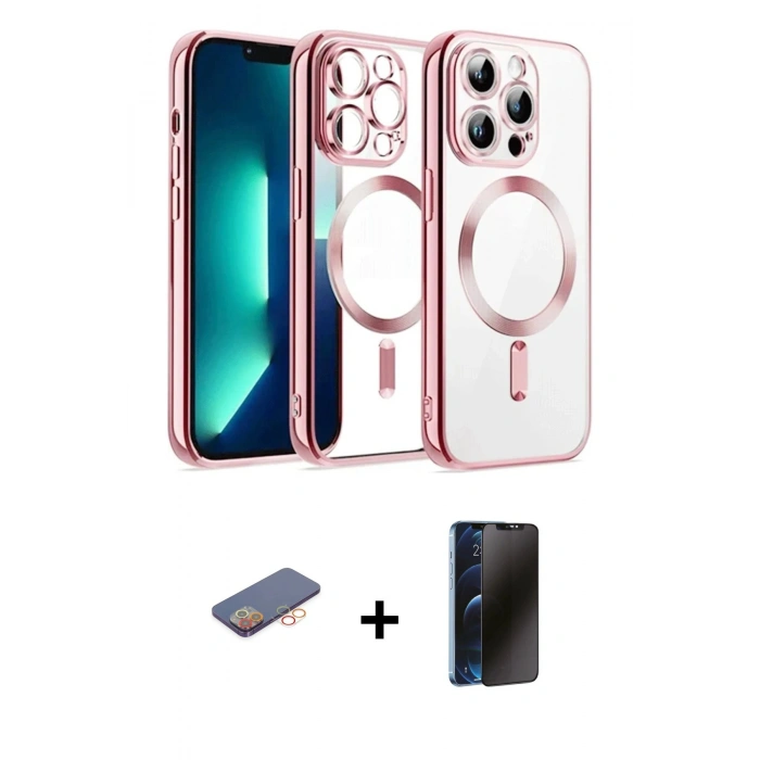 MARSİLYAN™- iPhone 12 Pro Kılıf Nova Işık Özel Seri - Siyah 3D Antistatik Hayalet Cam Ekran Koruyucu + Renkli Kamera Lens Koruma Cam - TU