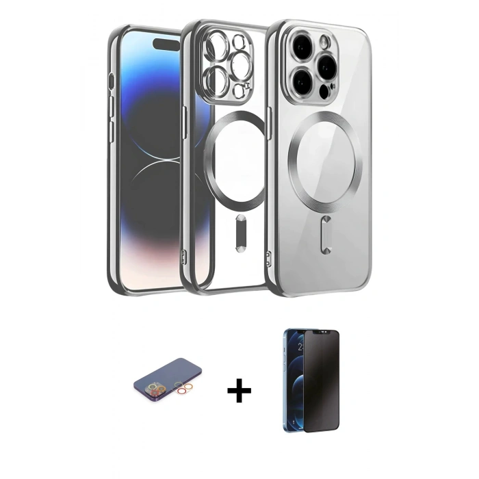 MARSİLYAN™- iPhone 12 Pro Kılıf Nova Işık Özel Seri - Siyah 3D Antistatik Hayalet Cam Ekran Koruyucu + Renkli Kamera Lens Koruma Cam - TU