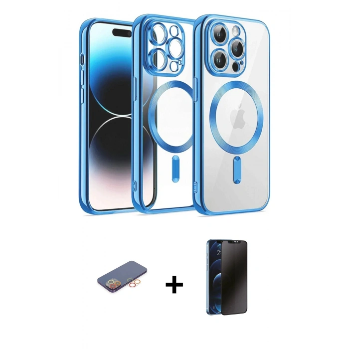 MARSİLYAN™- iPhone 12 Pro Kılıf Nova Işık Özel Seri - Siyah 3D Antistatik Hayalet Cam Ekran Koruyucu + Renkli Kamera Lens Koruma Cam - TU