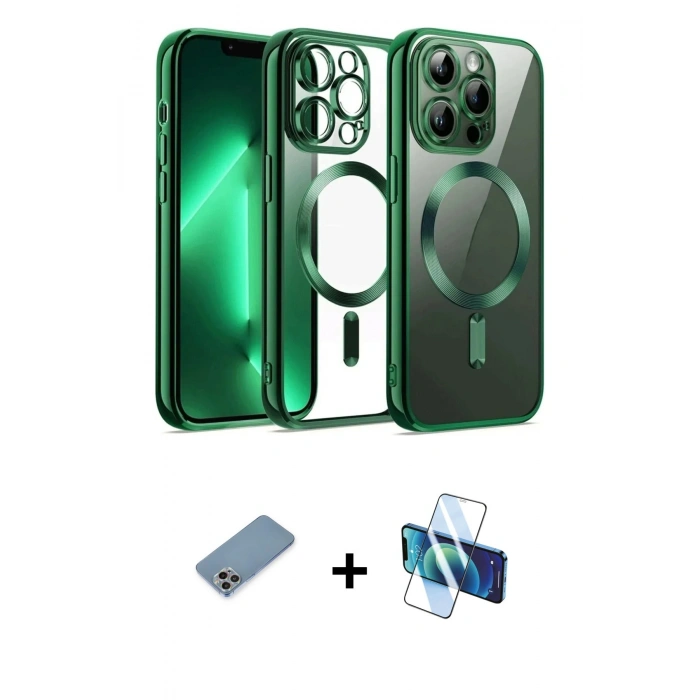 MARSİLYAN™- iPhone 12 Pro Kılıf Nova Işık Özel Seri - Siyah 3D Antistatik Seramik Nano Ekran Koruyucu + Shine Kamera Lens Koruma Cam - GI