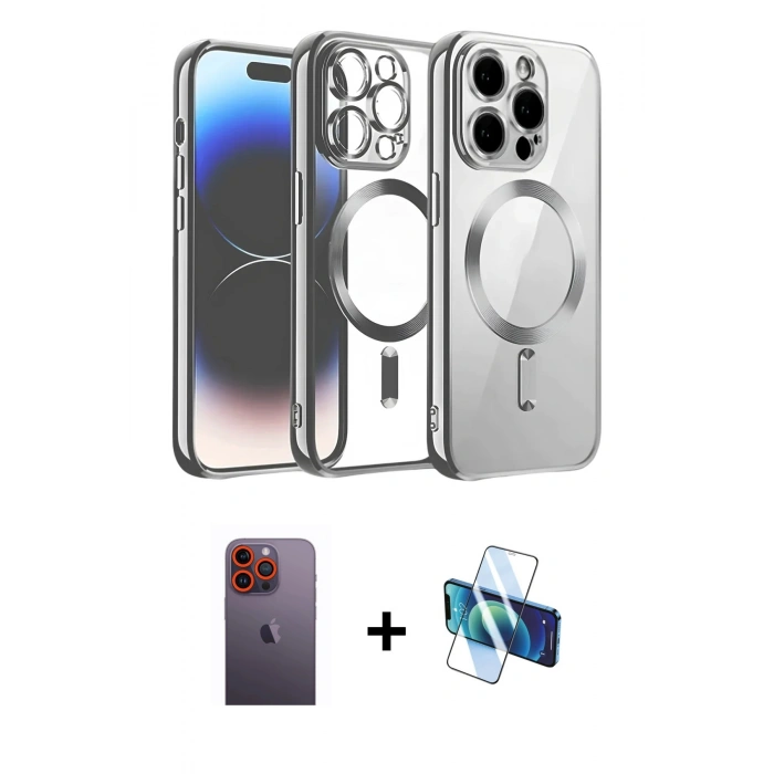 MARSİLYAN™- iPhone 12 Pro Kılıf Nova Işık Özel Seri - Siyah 3D Antistatik Seramik Nano Ekran Koruyucu + Neon Fosforlu Kamera Lens - TU