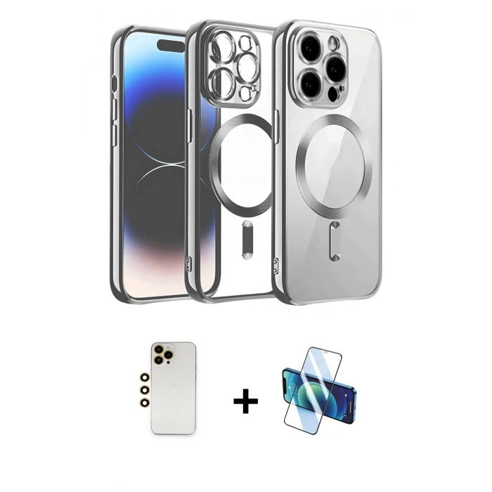 MARSİLYAN™- iPhone 12 Pro Kılıf Nova Işık Özel Seri - Siyah 3D Antistatik Seramik Nano Ekran Koruyucu + Shine Kamera Lens - GD
