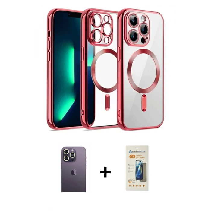 MARSİLYAN™- iPhone 12 Pro Kılıf Nova Işık Özel Seri - Siyah 6D Mat Seramik Hayalet Nano Ekran Koruyucu + Neon Fosforlu Kamera Lens - BZ