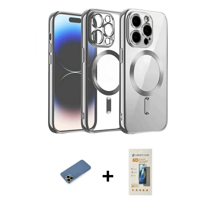 MARSİLYAN™- iPhone 12 Pro Kılıf Nova Işık Özel Seri - Siyah 6D Mat Seramik Hayalet Nano Ekran Koruyucu + Shine Kamera Lens Koruma Cam - GD