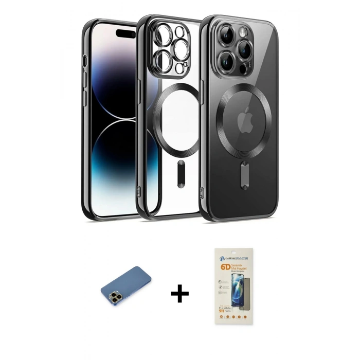 MARSİLYAN™- iPhone 12 Pro Kılıf Nova Işık Özel Seri - Siyah 6D Mat Seramik Hayalet Nano Ekran Koruyucu + Shine Kamera Lens Koruma Cam - GD
