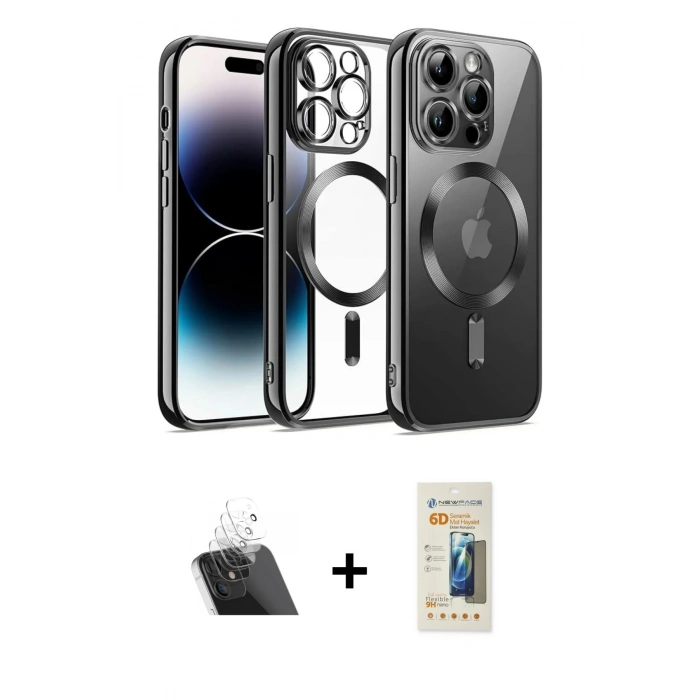 MARSİLYAN™- iPhone 12 Pro Kılıf Nova Işık Özel Seri - Siyah 6D Mat Seramik Hayalet Nano Ekran Koruyucu + Kamera Lens Koruma Cam - SF