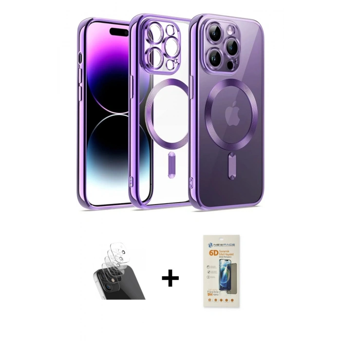 MARSİLYAN™- iPhone 12 Pro Kılıf Nova Işık Özel Seri - Siyah 6D Mat Seramik Hayalet Nano Ekran Koruyucu + Kamera Lens Koruma Cam - SF
