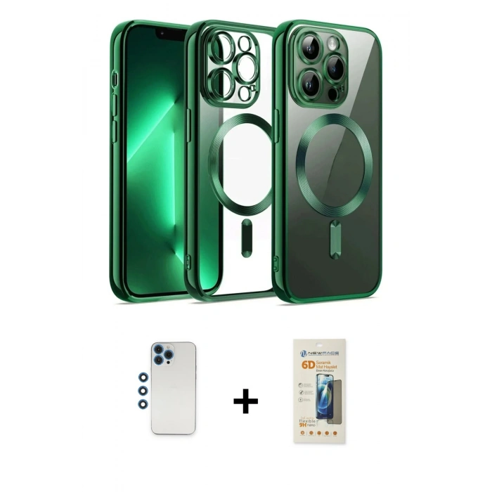 MARSİLYAN™- iPhone 12 Pro Kılıf Nova Işık Özel Seri - Siyah 6D Mat Seramik Hayalet Nano Ekran Koruyucu + Mavi Shine Kamera Lens