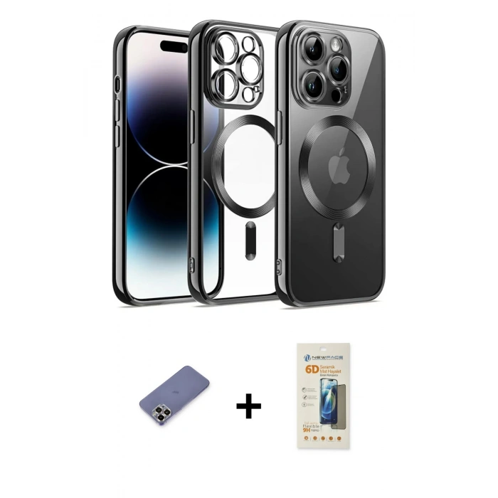 MARSİLYAN™- iPhone 12 Pro Kılıf Nova Işık Özel Seri - Siyah 6D Mat Seramik Hayalet Nano Ekran Koruyucu + Metal Kamera Lens Koruma Cam - GD