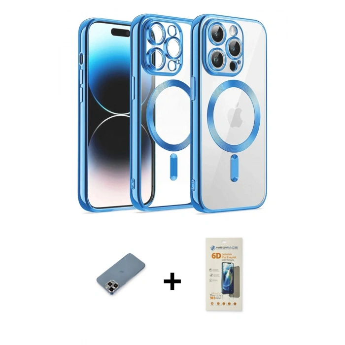 MARSİLYAN™- iPhone 12 Pro Kılıf Nova Işık Özel Seri - Siyah 6D Mat Seramik Hayalet Nano Ekran Koruyucu + Mor Metal Kamera Lens Koruma Cam