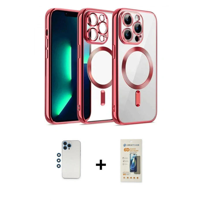 MARSİLYAN™- iPhone 12 Pro Kılıf Nova Işık Özel Seri - Siyah 6D Mat Seramik Hayalet Nano Ekran Koruyucu + Mavi Shine Kamera Lens