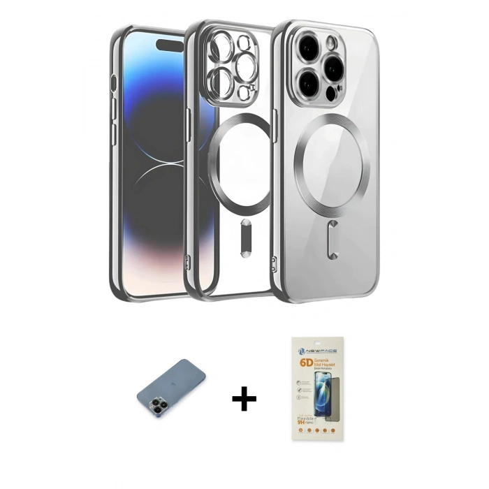 MARSİLYAN™- iPhone 12 Pro Kılıf Nova Işık Özel Seri - Siyah 6D Mat Seramik Hayalet Nano Ekran Koruyucu + Shine Kamera Lens Koruma Cam - SH