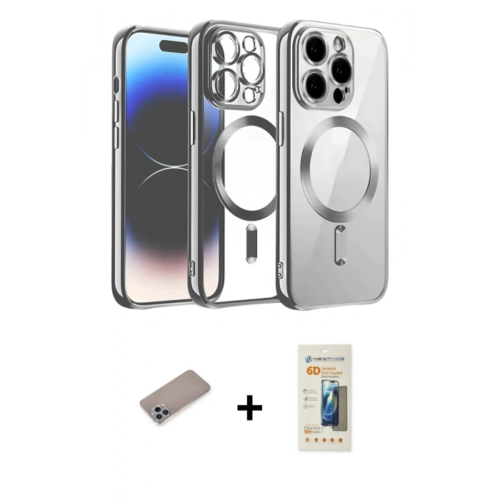 MARSİLYAN™- iPhone 12 Pro Kılıf Nova Işık Özel Seri - Siyah 6D Mat Seramik Hayalet Nano Ekran Koruyucu + Sierra Blue Shine Kamera Lens Koruma Cam