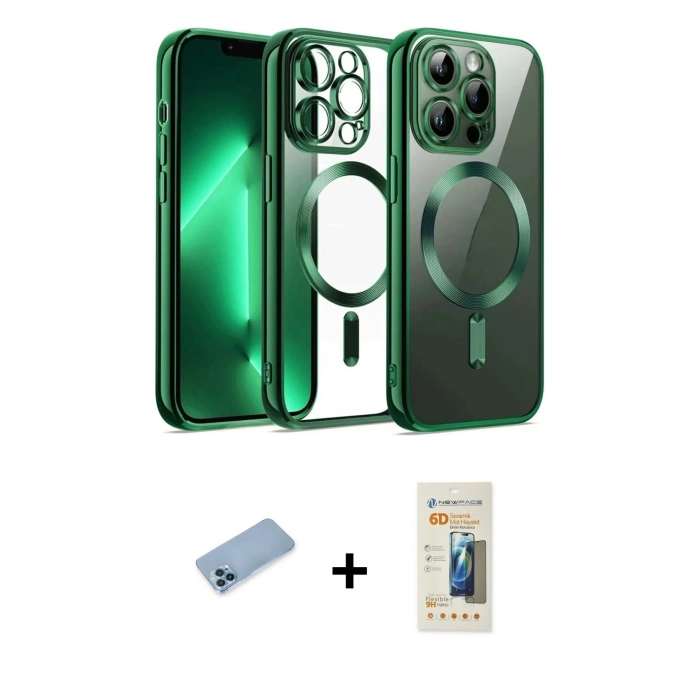 MARSİLYAN™- iPhone 12 Pro Kılıf Nova Işık Özel Seri - Siyah 6D Mat Seramik Hayalet Nano Ekran Koruyucu + Shine Kamera Lens Koruma Cam - MI